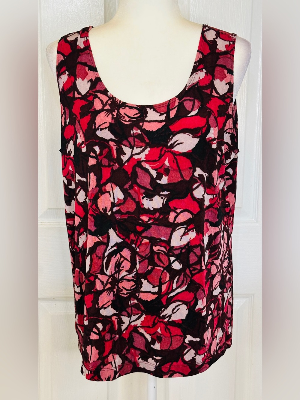 Chico's Travelers Top Tank Knit Fuchsia Black Berry Sleeveless Scoop Neck Size 3